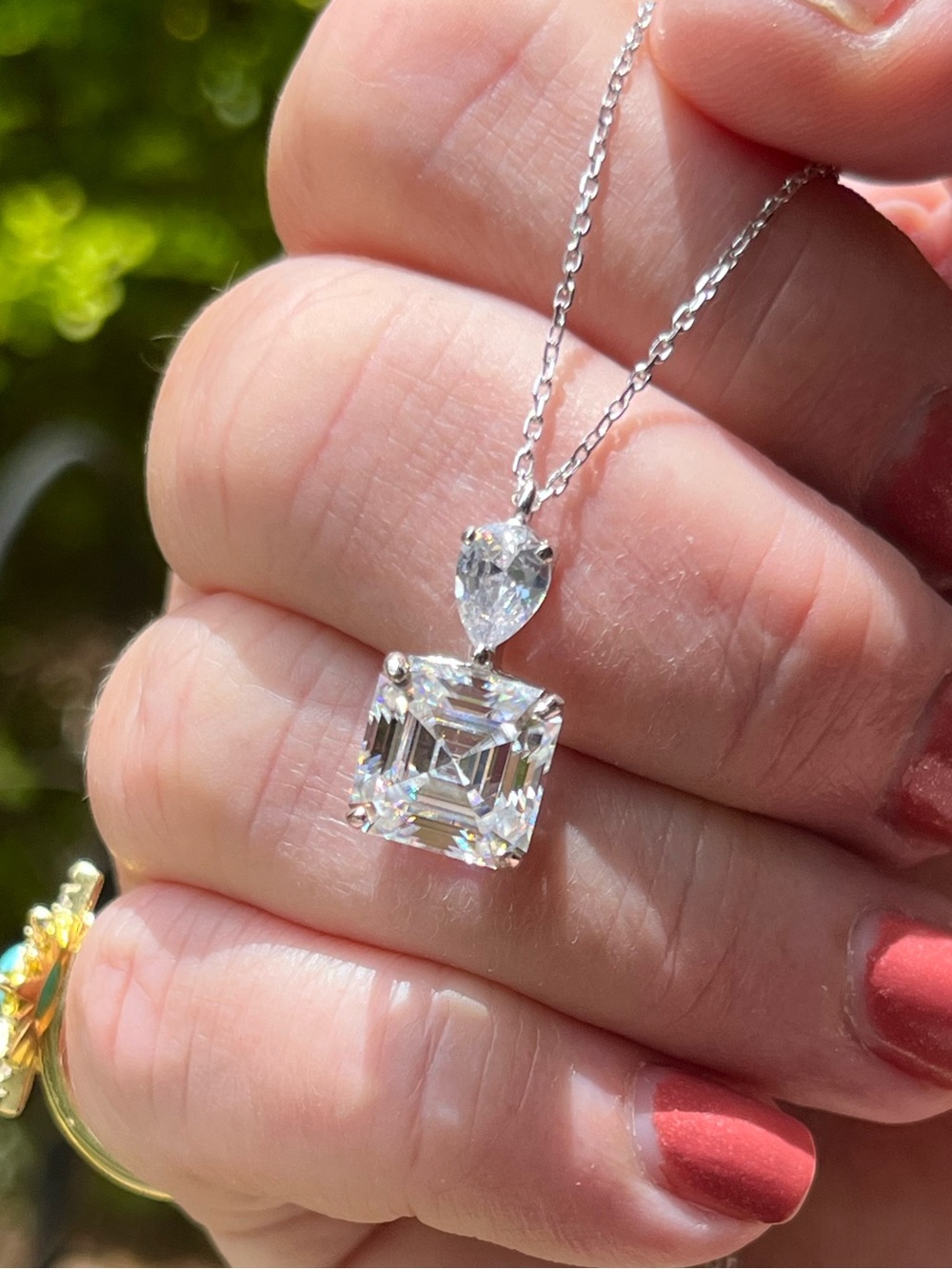 GORGEOUS Moissanite 925 Square and Pear Necklace 16-18” MESMERIZING over 5ctw